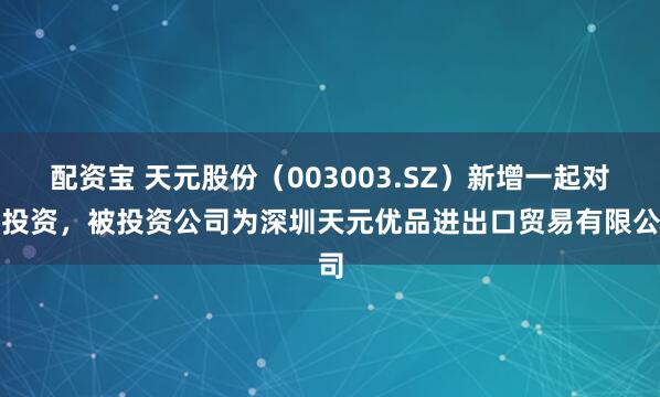 配资宝 天元股份（003003.SZ）新增一起对外投资，被投资公司为深圳天元优品进出口贸易有限公司